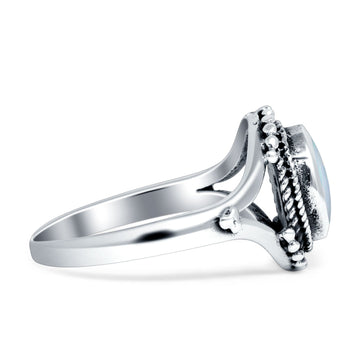 Oval Rope Beaded Oxidized Split Shank Created White Opal Ring 925 Sterling Silver Wholesale